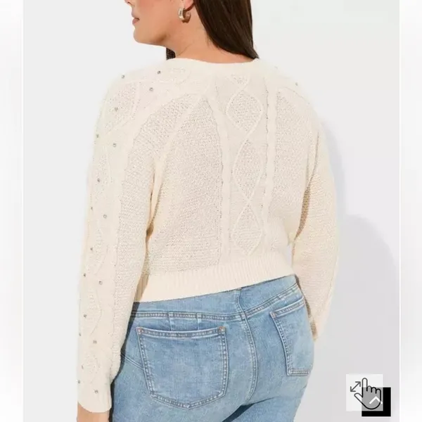 NWT‎ Torrid Cropped Cable Cardigan Embellished Sweater Cream Diamond Size 2X - Image 6