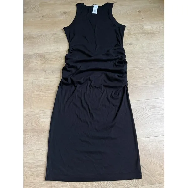 NWT Michael Stars‎ Wren ruched midi ultra rib Black high neck stretch size XL - Image 3