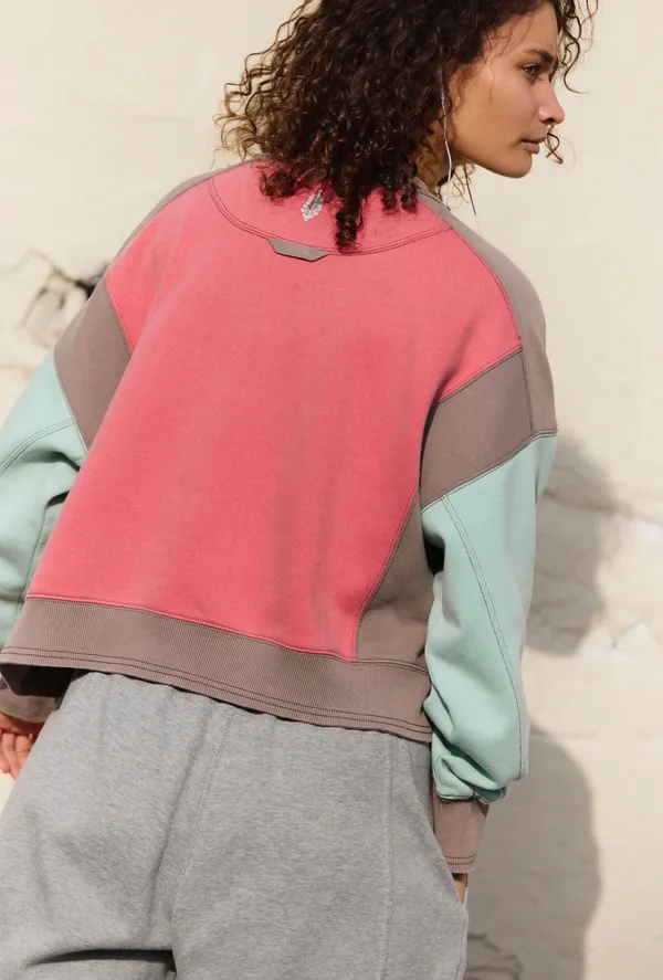 SOLD OUT// NWT Free People FP Movement Intercept Logo Pullover Sweatshirt Pale Taupe Combo L - Image 4