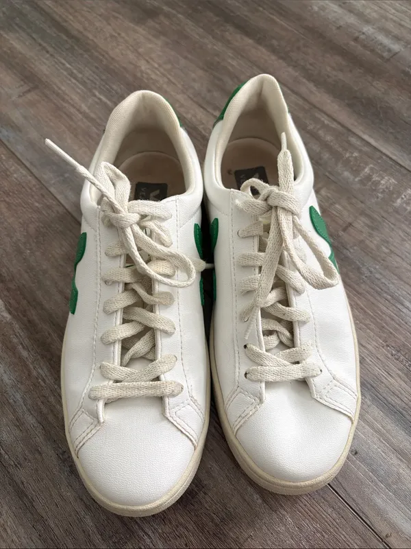 Veja Campo Leather Sneakers in White with Emerald Green size 5 - Image 6