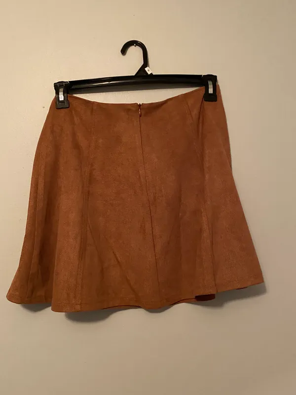 She & Sky Brown Faux Suede Wrap Gored Skirt With Side Tie - Image 7