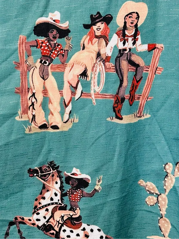 Teal Western Print Wide-Leg Jumpsuit - Image 5
