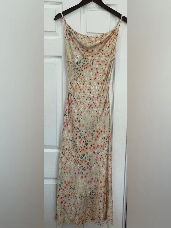 Floral Cowl Neck Satin Slip Midi Dress XS - Image 6