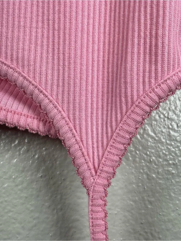 White Fox Boutique Pink Ribbed Lace-Trim Tank Top SZ:S - Image 3