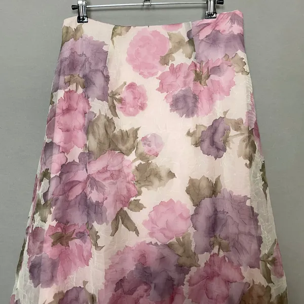 Vintage Floral Skirt Crinkle Pink Crinkle Maxi A-Line Made in USA Romantic 90s - Image 3