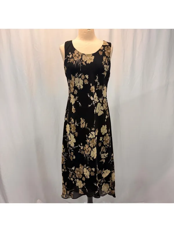 Black Sleeveless Floral Midi Dress 8 M Hi Low Whimsigoth Boho Cottagecore Black - Image 2