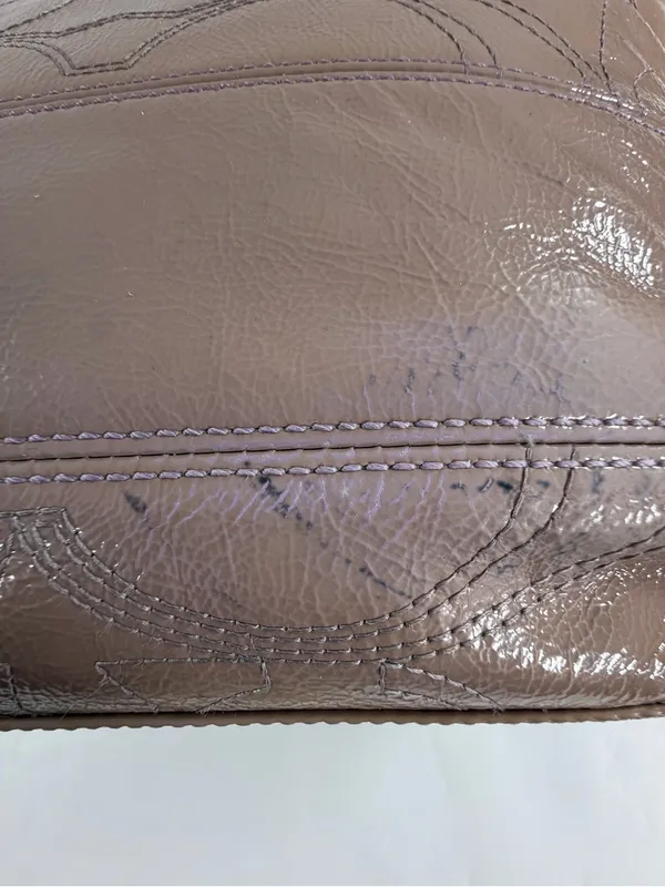 Coach Taupe Patent Leather Signature C Embossed‎ Tote Zip Shoulder Bag F15142 - Image 6