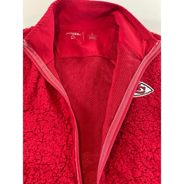Antigua Sherpa Fleece Vest Red Womens Size L Chief Stitched Logo Full Zip - Image 5