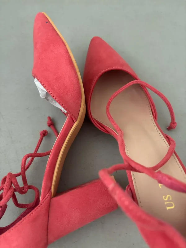 Coral Lace-Up Pointed Flats – Elegant & Stylish - Image 3