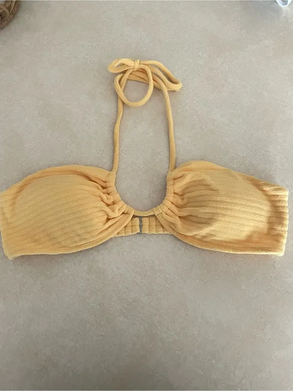 Abercrombie Terry Upside Down Halter Triangle Bikini Top Butter Yellow Medium - Image 2