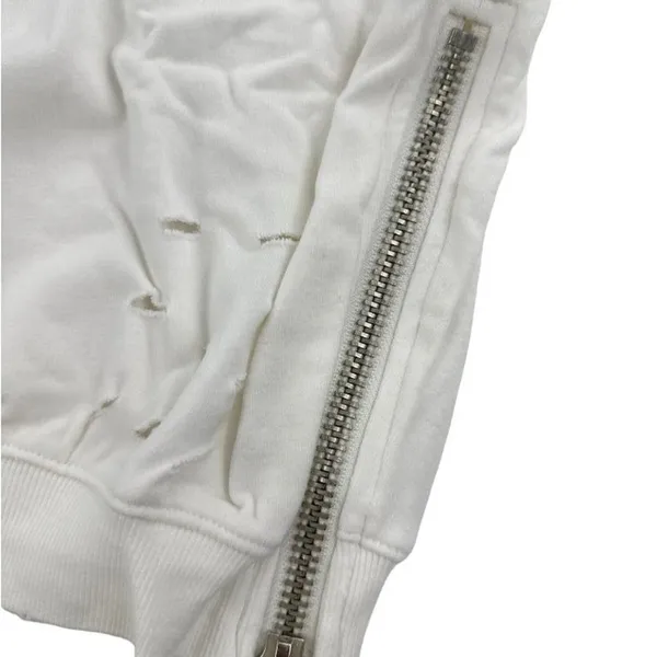 Honey Punch - Distressed Crop Sweatshirt with Zip Sides in Off White - Image 4