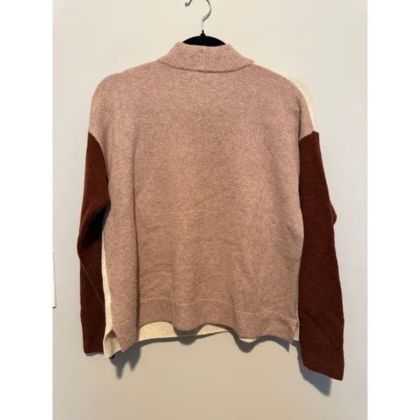 Madewell Womens Colorblock Mock Neck Sweater Cream Mauve Brown Small - Image 3