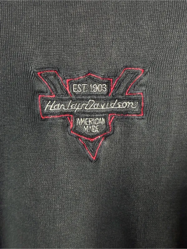 Harley-Davidson Cotton Embroidered Logo Knit Pullover in Charcoal Gray Red Large - Image 3