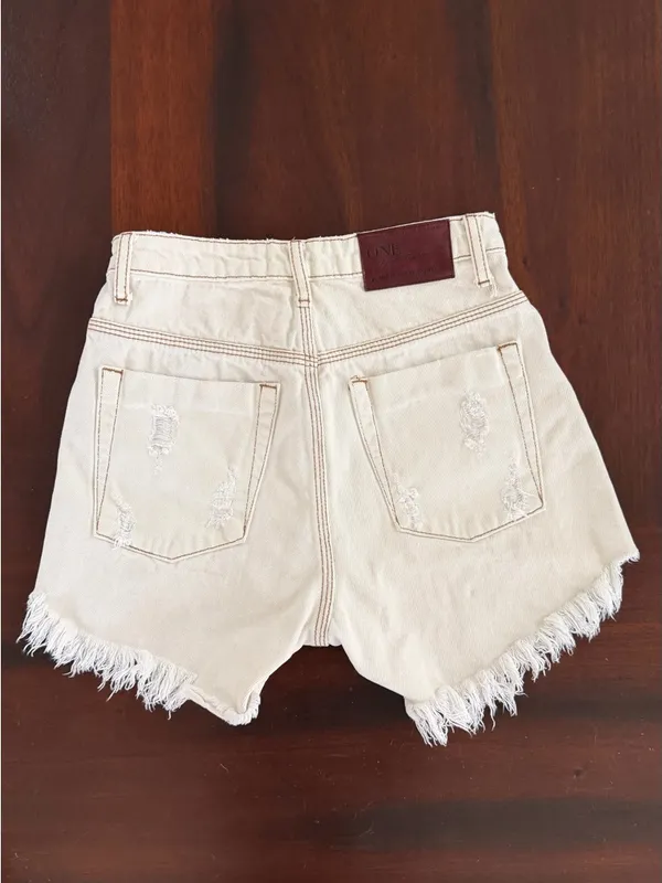 One X Oneteaspoon High Waist Bonita Denim Cut-off Shorts in Cream - Size 26 - Image 2