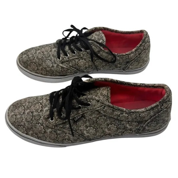 Vans Sneakers Paisley Floral Lace Print Low Top 8.5 Black Tan Streetwear Boho - Image 2