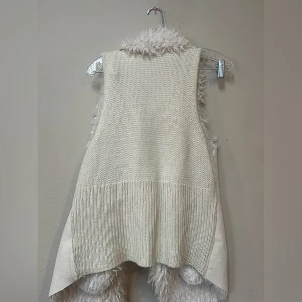 Miami Cream Faux Fur Waterfall Vest L 70s Boho Festival Penny Lane - Image 4