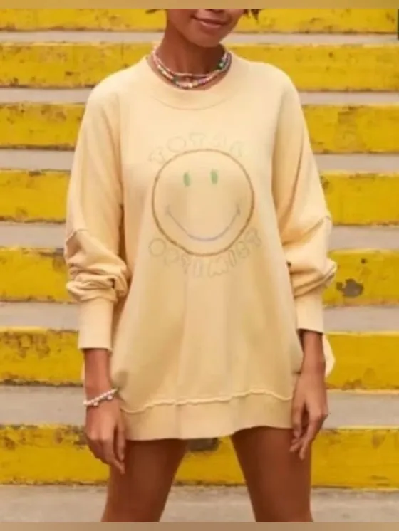 Aerie Butter Yellow Smiley® Total Optimist Down-To-Earth Crew Sweatshirt - M - Image 14