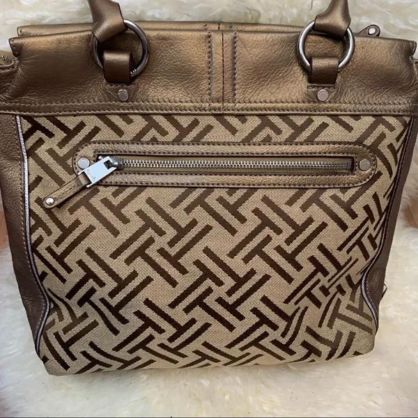 Tignanello logo handbag bronze leather accents - Image 2