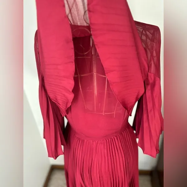ASOS Pleated Sheer Crop Top Midi Dress Burgundy Size 2 Special Occasion - Image 6