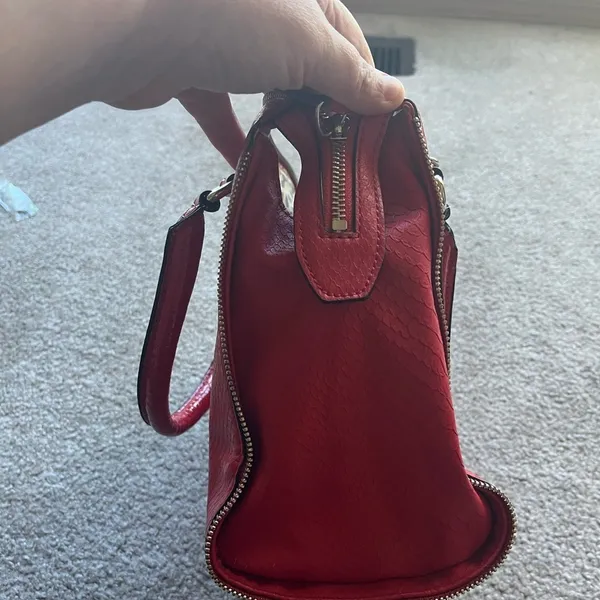 Guess Cherry Red Snake Embossed Satchel Y2K Glam Statement Handbag - Image 9