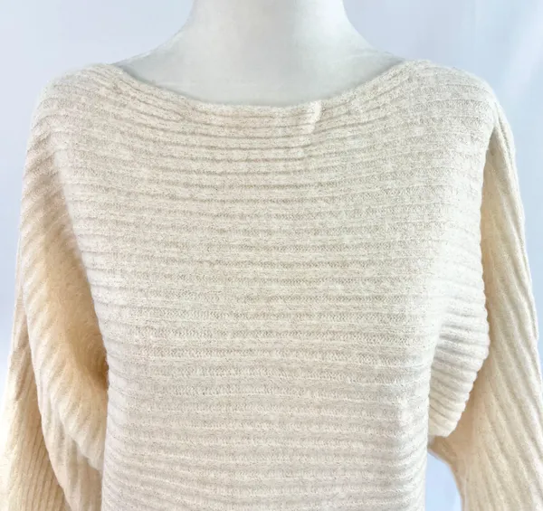 New Lush Lurex Ribbed Boat Neck Sweater Off The Shoulder Long Sleeve Cream Gold - Image 4