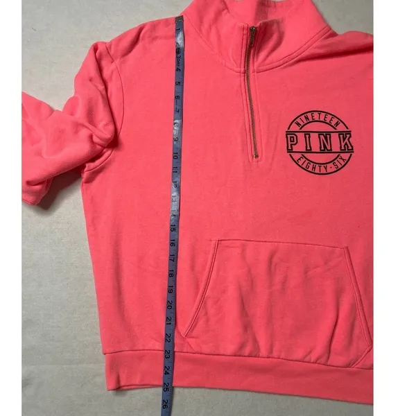 PINK Victoria's Secret Love Pink 1/4 Zip Sweatshirt Neon Logo Sleeve Large - Image 7