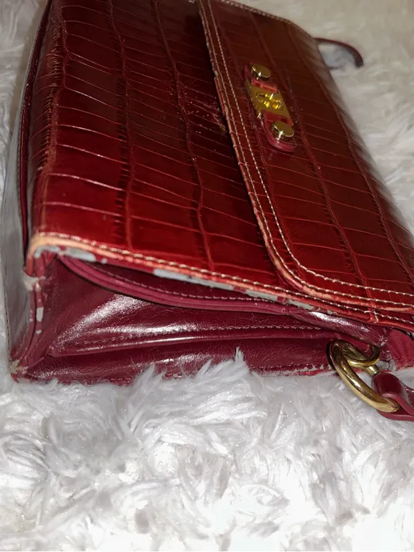 Giani Bernini Red/Burgundy Leather Embossed Handbag purse bag - Image 5