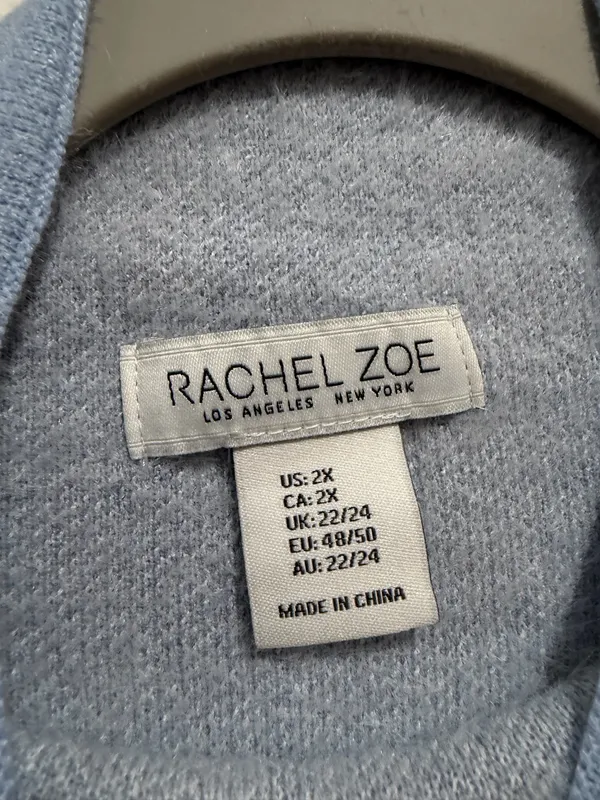 Rachel Zoe Blue White Mountain Snowy Winter Fuzzy Sweater Size 2x - Image 7