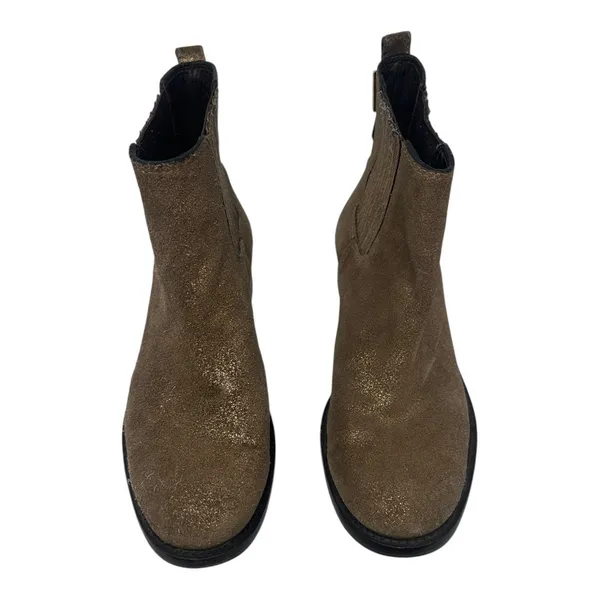 Tory Burch Bronze Gold Shimmer Suede Ankle Boots Size 7 - Image 2