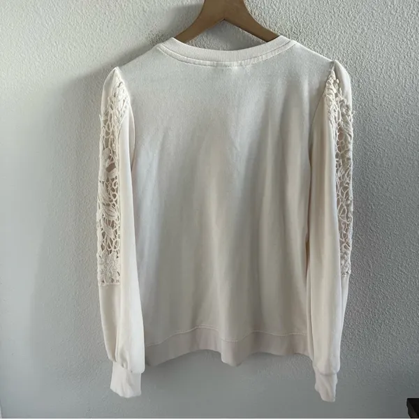 Knox Rose Cream Boho Button Lace Sweatshirt Long Sleeve Medium - Image 2