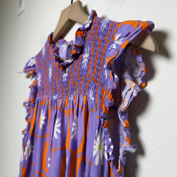 Bucket List Women Top Small‎ Purple Orange Retro Floral Smocked 70s Groovy Mod - Image 6