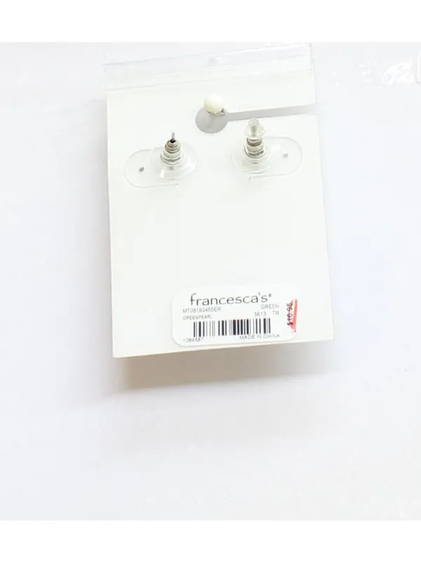 NWT Francesca's Womens Fashion Round Pearl Stud Earrings Green .25" - Image 2