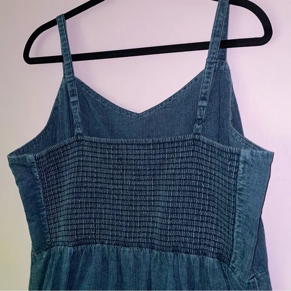 Old Navy Size XL Dark Chambray Denim Mini Dress Babydoll Ruffle Casual Soft Girl - Image 5