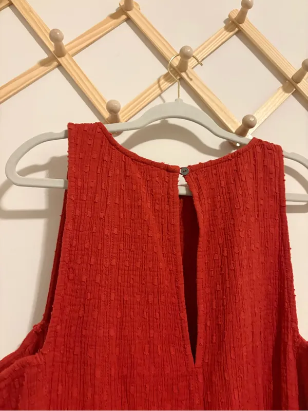 NWT Free People Red/Orange Textured Mini Dress size Medium - Image 7