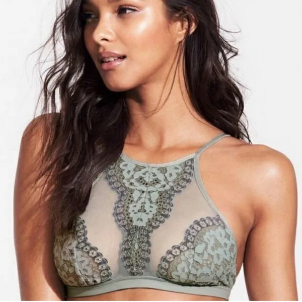 Victoria’s Secret High‎ Neck Lace Embroidered Mesh Cano Spaghetti Strap Bra Sz S - Image 13