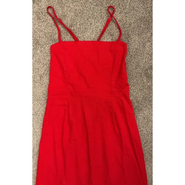 Wild Fable Red Linen Blend Corset Back Midi Dress Criss Cross Back Size, 10 - Image 3