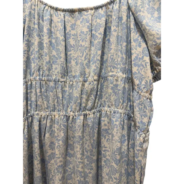Who What Wear Blue Floral Puff Sleeve Smocked Waist Midi Dress XL Pocket Cottage - Image 3