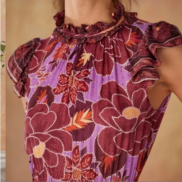 Farm Rio Sweet Floral Midi Dress In Sweet Floral Lilac NWT Size XL - Image 4