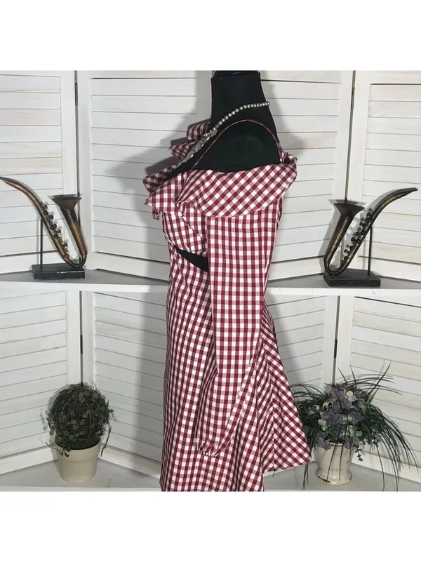 Lovers and Friends Gingham Red One Shoulder Mini Dress M - Image 7