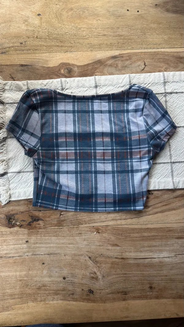Unbranded Plaid Scoop Neck Crop Top Blue Size XS - Image 2