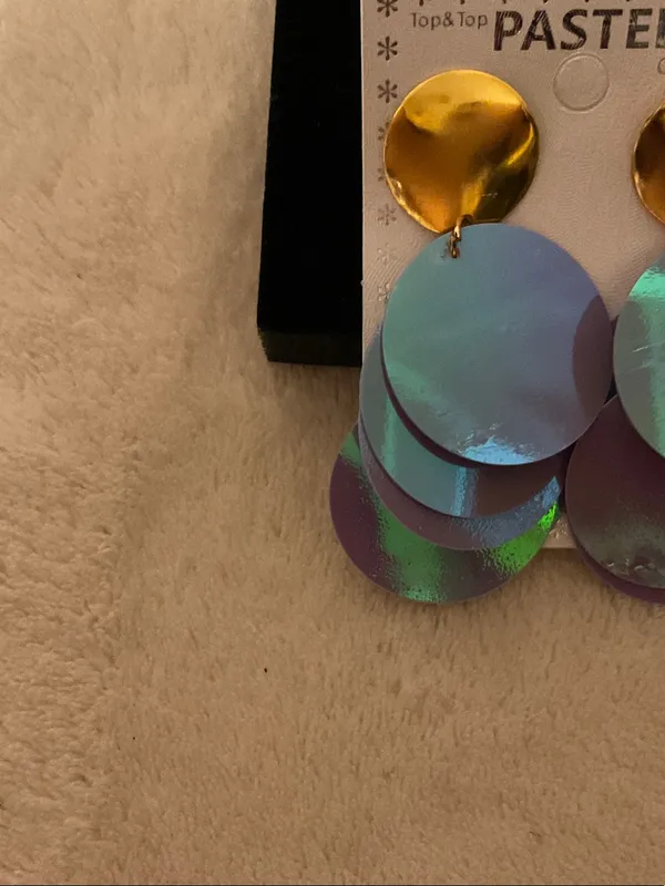 Pastels Gold & Purple Layered Disc Drop Earrings - Image 2