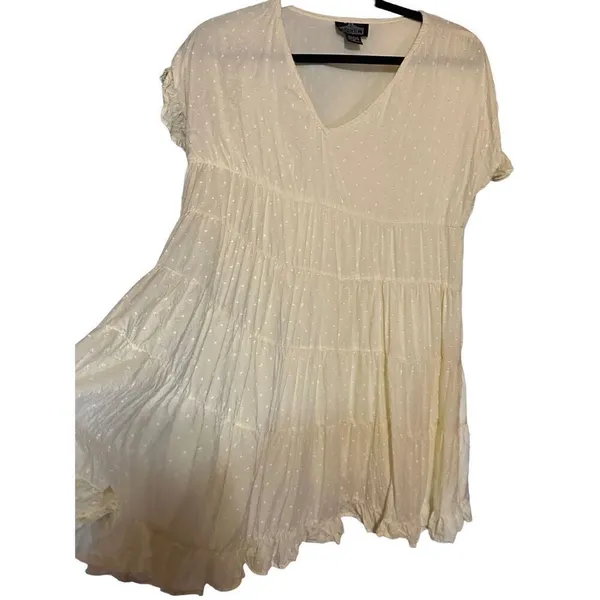 Angie womens Swiss‎ Dot pale yellow tiered baby doll flowy dress sz S - Image 5