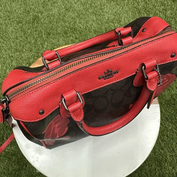 Coach Canvas Mini‎ Bennett Brown Rose Floral Red - Image 9