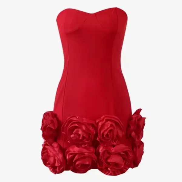 Women’s Red Bodycon Flower Dress Corset Style Back Size L NWOT - Image 12
