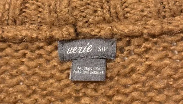 Aerie Oversized Crewneck Sweater Size Small Brown Tan Wool Blend Chunky Knit - Image 2