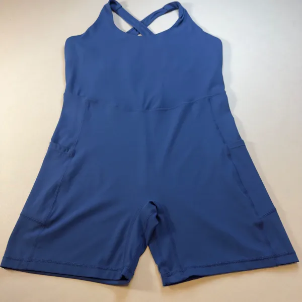Enerbloom Blue Active Romper Cross Back Athletic Bodysuit w/Pockets XL Exercise - Image 2