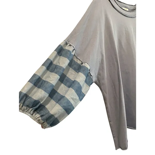 Sage Vell Boutique Blue Balloon 3/4 Stripe Sleeve Crew Relaxed Blouse Top XL - Image 3