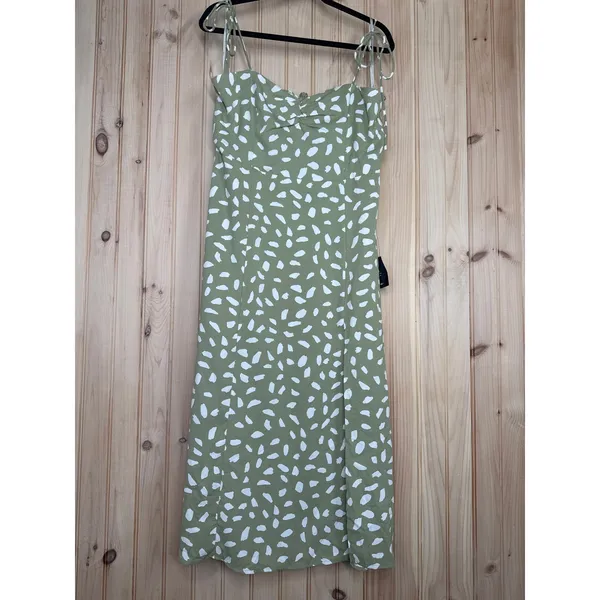 Lulus Party in Paris Sage Green Print Tie-Strap Midi Dress Resort Extra Large - Image 7