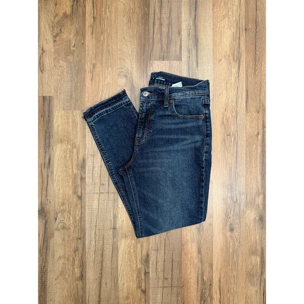 Old Navy‎ Mid Rise Boyfriend Jeans Women's Size 0 Blue Raw Hem Denim Pants - Image 2