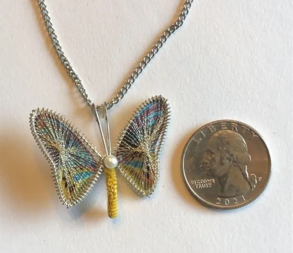 Colorful Boho Butterfly & Faux Pearl Silver Tone Pendant Necklace - Image 3